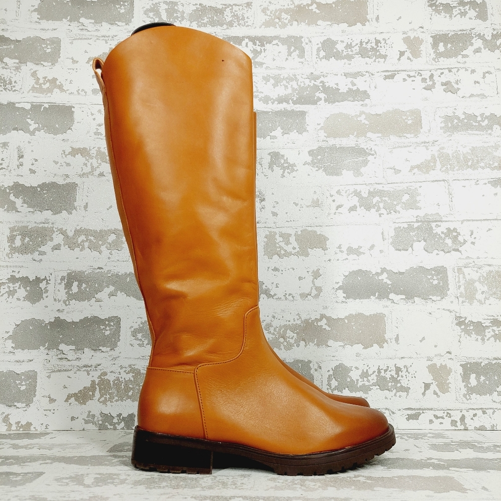 NEW Nordstrom Oliver Brown Leather Slip On Block Heel Riding Boots O606 - Picture 5 of 12